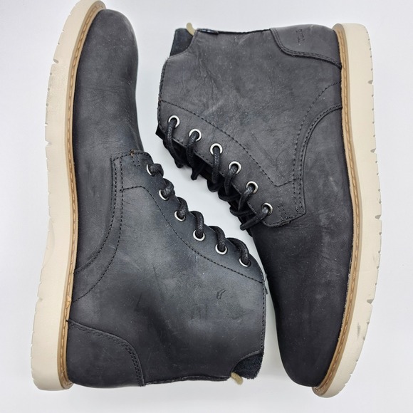 TOMS Men's Black Leather Hillside Lace Up Ankle Chukka Boots Size 9.5 - Picture 5 of 9